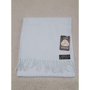 Woolmark Lambswool Scarf Womens 70"x10" Light Blue Pure New Wool Soft Fringe